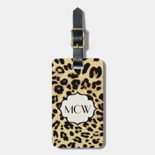 Sassy Leopard Print Monogramed Bagagelabel (Voorkant verticaal)