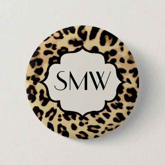 Sassy Leopard Print Monogramed Ronde Button 5,7 Cm (Voorkant)