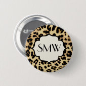 Sassy Leopard Print Monogramed Ronde Button 5,7 Cm (Voorkant /achterkant)