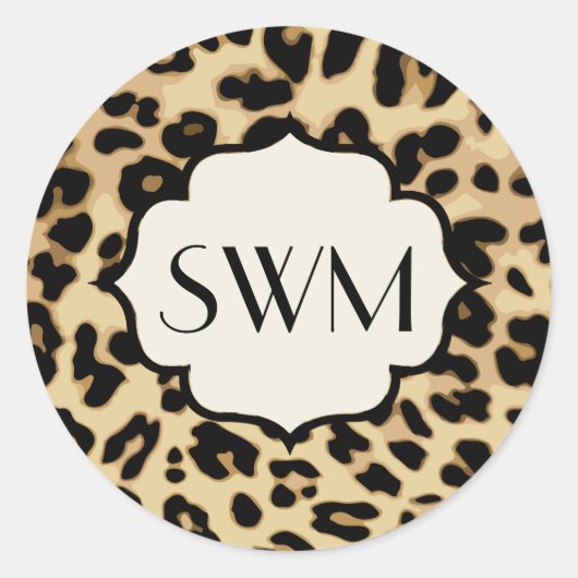 Sassy Leopard Print Monogramed Ronde Sticker (Voorkant)