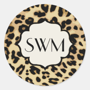Sassy Leopard Print Monogramed Ronde Sticker
