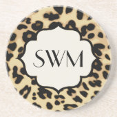 Sassy Leopard Print Monogramed Zandsteen Onderzetter (Voorkant)