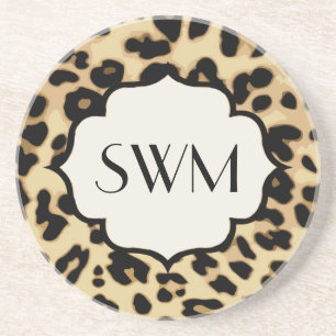Sassy Leopard Print Monogramed Zandsteen Onderzetter