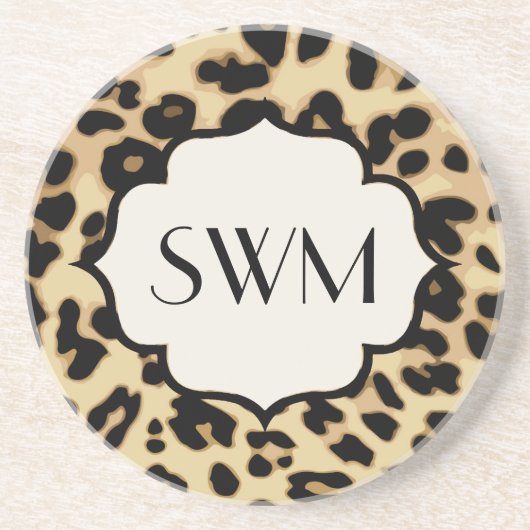 Sassy Leopard Print Monogramed Zandsteen Onderzetter (Voorkant)