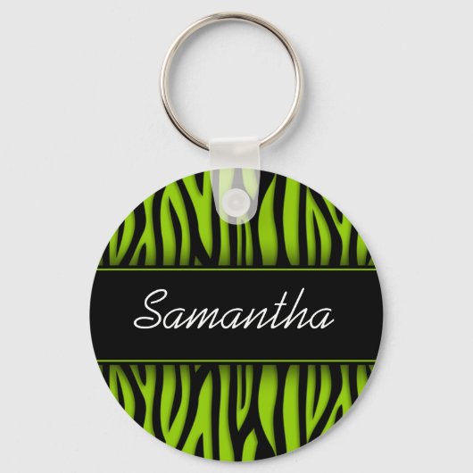 Sassy Lime Green Zebra Persoonlijk Sleutelhanger (Voorkant)