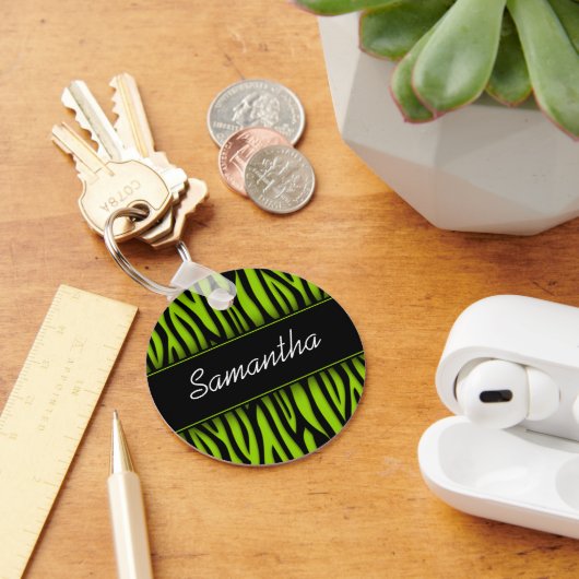 Sassy Lime Green Zebra Persoonlijk Sleutelhanger (Bureau)