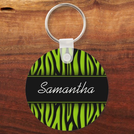 Sassy Lime Green Zebra Persoonlijk Sleutelhanger (Voorkant)