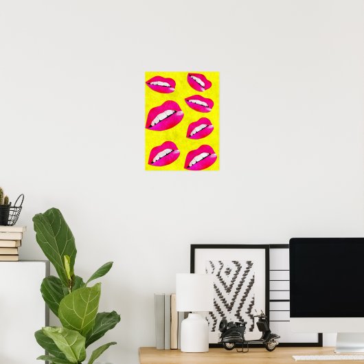 Sassy Lips fluorescent Roze/Gele Grunge Poster (Thuiskantoor)