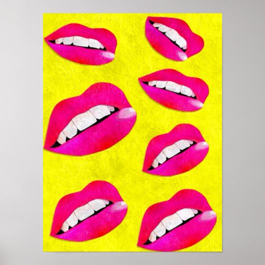 Sassy Lips fluorescent Roze/Gele Grunge Poster (Voorkant)