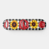 Sassy Lips Open Mouth Tongue Sunflower Checkered Persoonlijk Skateboard (Horizontaal)