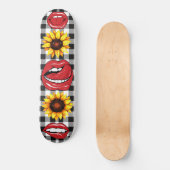 Sassy Lips Open Mouth Tongue Sunflower Checkered Persoonlijk Skateboard (Voorkant)