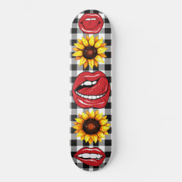 Sassy Lips Open Mouth Tongue Sunflower Checkered Persoonlijk Skateboard