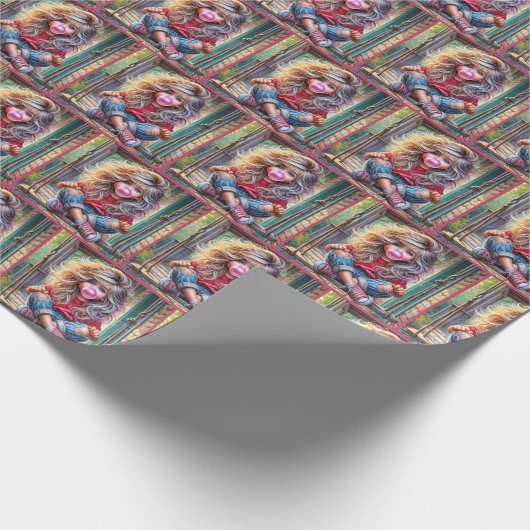 Sassy Meisje Blowing Bubblegum Bubble Cadeaupapier (Hoek)