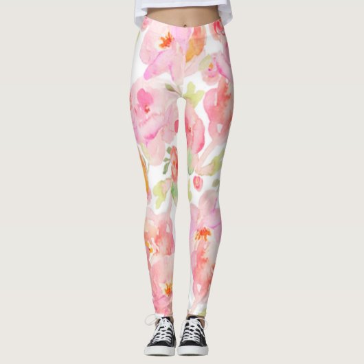 Sassy Modern Pink Floral Leggings (Voorkant)