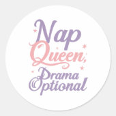 Sassy "Nap Queen" Pastel Typography Ronde Sticker (Voorkant)