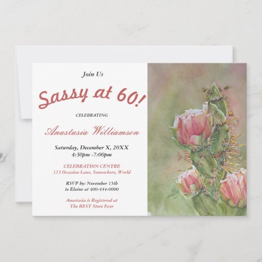 SASSY OP UITNODIGING VAN 60 SURPRISE PARTY (Voorkant)