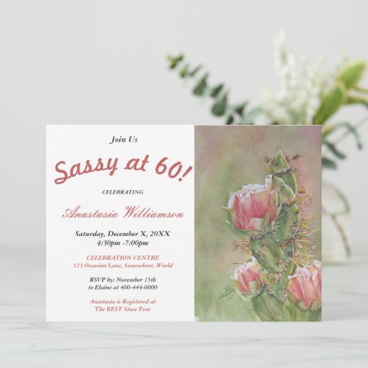 SASSY OP UITNODIGING VAN 60 SURPRISE PARTY (Staand voorkant)