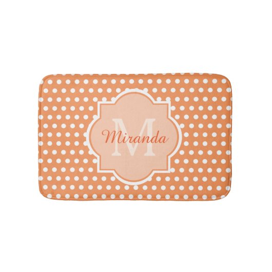Sassy Oranje Polka Dots Monogram met naam Badmat (Voorkant)