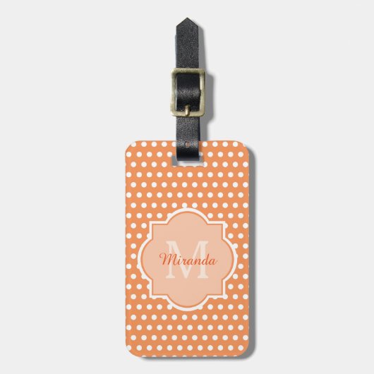 Sassy Oranje Polka Dots Monogram met naam Bagagelabel (Voorkant verticaal)