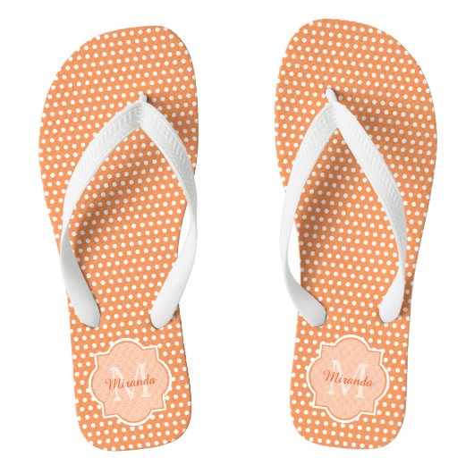 Sassy Oranje Polka Dots Monogram met naam Teenslippers (Voetbed)