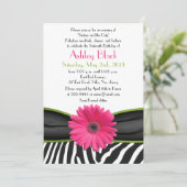 Sassy Pink Daisy Zebra Print Sweet 16 Uitnodiging (Staand voorkant)