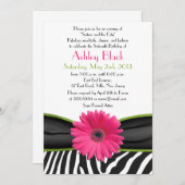 Sassy Pink Daisy Zebra Print Sweet 16 Uitnodiging (Voorkant / Achterkant)
