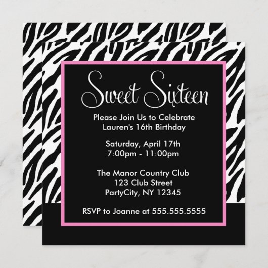 Sassy Pink en Black Zebra Print Kaart (Voorkant / Achterkant)