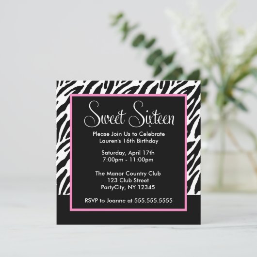 Sassy Pink en Black Zebra Print Kaart (Staand voorkant)