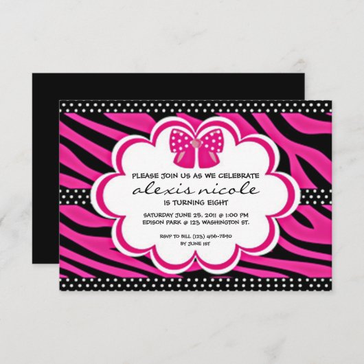 Sassy Pink Invite Kaart (Voorkant / Achterkant)