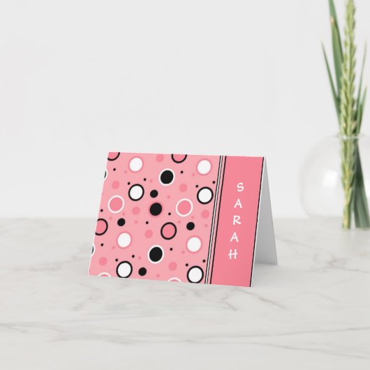 Sassy Pink Polka Dot Gepersonaliseerde notitiekaar Bedankkaart (Voorkant)