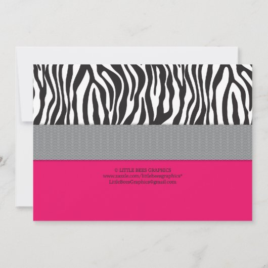 Sassy Pink Zebra Print First Birthday Uitnodiging (Achterkant)