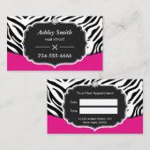 Sassy Pink Zebra Print Hair Stylist Afspraak Afsprakenkaartje (Voorkant / Achterkant)