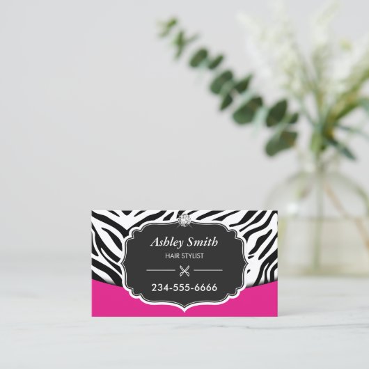 Sassy Pink Zebra Print Hair Stylist Afspraak Afsprakenkaartje (Staand voorkant)
