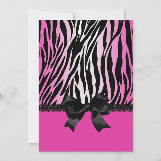Sassy Pink Zebra Uitnodiging voor Bow (Voorkant)