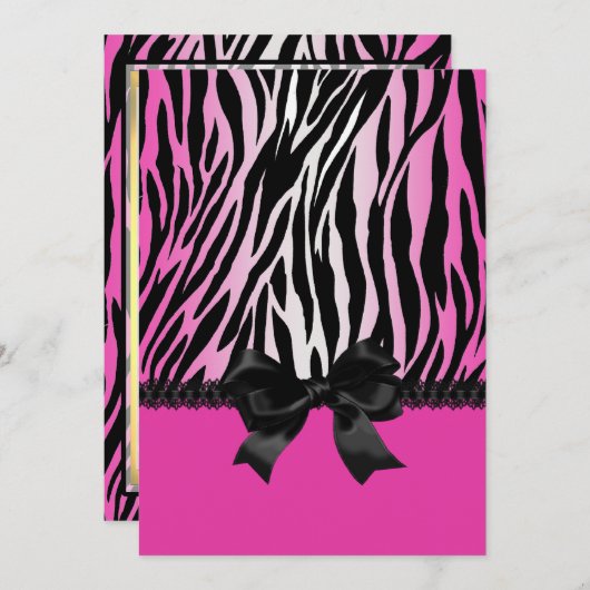 Sassy Pink Zebra Uitnodiging voor Bow (Voorkant / Achterkant)