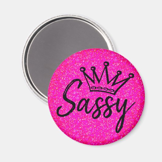 Sassy Princess - Black en Pink Glitz Crown Magneet (Voorkant / Achterkant)