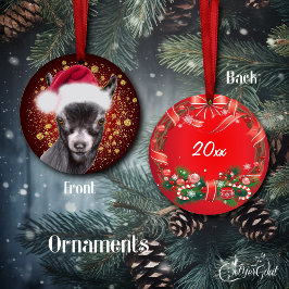 Sassy Pygmy Goat Santa Hat kerstversiering Keramisch Ornament