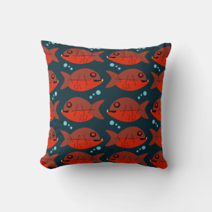 Sassy Red Fish Pattern Fun Retro Happy Design Kussen