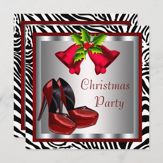 Sassy Red High Heel Shoes Zebra Kerstfeest Kaart (Voorkant / Achterkant)