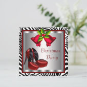 Sassy Red High Heel Shoes Zebra Kerstfeest Kaart (Staand voorkant)