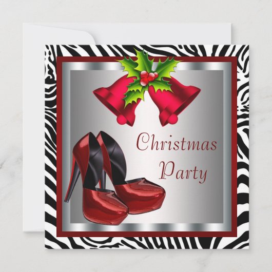 Sassy Red High Heel Shoes Zebra Kerstfeest Kaart (Voorkant)