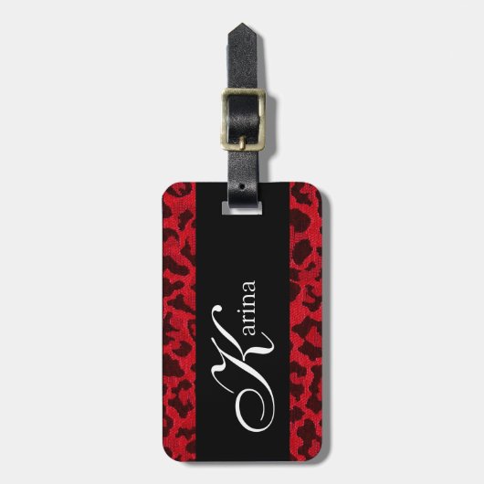 Sassy Red Leopard Monogram Bagagelabel (Voorkant verticaal)