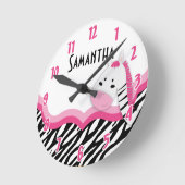 Sassy Roze Zebra Stripe Patroon Gepersonaliseerde  Ronde Klok (Hoek)