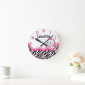 Sassy Roze Zebra Stripe Patroon Gepersonaliseerde  Ronde Klok (Huis)