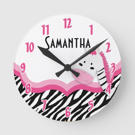 Sassy Roze Zebra Stripe Patroon Gepersonaliseerde  Ronde Klok (Voorkant)