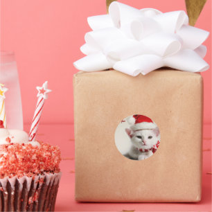 Sassy Santa Meowy Kat, retro vintage Kerstmis Ronde Sticker