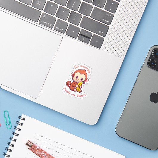 Sassy Schattige Monkey mensen zijn dom Sticker (Laptop met iPhone)