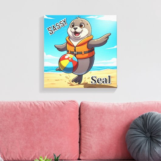 Sassy Seal | Schattigee Cartoon Kind Nursery Art Canvas Afdruk (Insitu (Woonkamer))