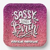 SASSY SINCE BIRTH CUSTOM GLITTER TYPOGRAPHY PAPIEREN BORDJE (Voorkant)