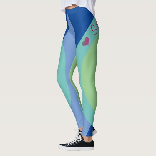 Sassy Smart Script Geometrisch Blauw Groen Leggings (Links)